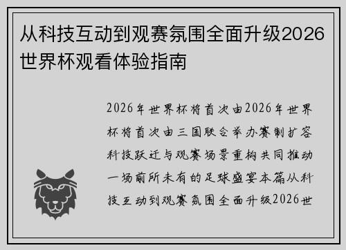 从科技互动到观赛氛围全面升级2026世界杯观看体验指南